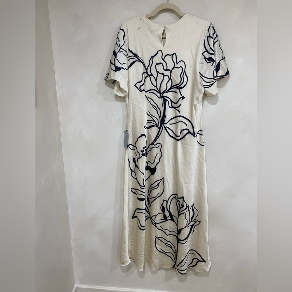 Maggy London Satin Charmeuse Floral Print Short Sleeve Midi Dress Size 14 - Picture 3 of 11